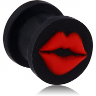 SILICONE RIDGED PLUG WITH RED LIPS PIERCING