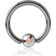 ANODISED TITANIUM BALL CLOSURE RING WITH JEWELLED DISC PIERCING