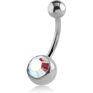 TITANIUM INTERNALLY THREADED SWAROVSKI CRYSTAL JEWELLED NAVEL BANANA PIERCING