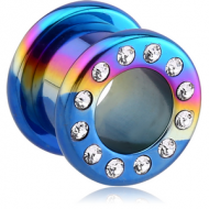 ANODISED TITANIUM JEWELLED ROUND-EDGE THREADED TUNNEL PIERCING