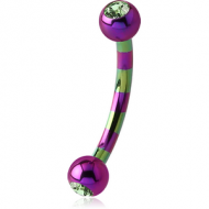 ANODISED TITANIUM TWO TONE CURVED MICRO BARBELL WITH DOUBLE JEWELLED PURPLE BALLS PIERCING
