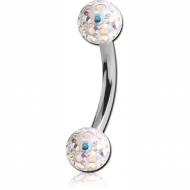 TITANIUM CURVED MICRO BARBELL WITH EPOXY COATED CRYSTALINE JEWELLED BALLS