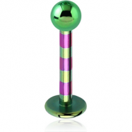 ANODISED TITANIUM TWO TONE MICRO LABRET WITH GREEN BALL PIERCING