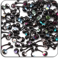 VALUE PACK OF MIX BLACK PVD TITANIUM JEWELED NAVEL BANANAS PIERCING