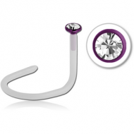 BIOFLEX INTERNAL CURVED NOSE STUDS WITH ANODISED STEEL JEWELLED DISC PIERCING