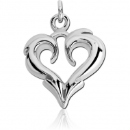STERILE RHODIUM PLATED BRASS CHARM - POINTY HEART PIERCING