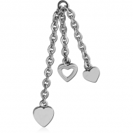 STERILE SURGICAL STEEL THREE HEARTS CHARM PIERCING