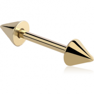 ZIRCON GOLD PVD COATED SURGICAL STEEL MICRO BARBELL WITH CONES