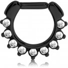 BLACK PVD COATED SURGICAL STEEL ROUND JEWELLED HINGED SEPTUM CLICKER