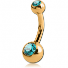GOLD PVD COATED SURGICAL STEEL DOUBLE JEWELLED MINI NAVEL BANANA