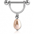 SURGICAL STEEL NIPPLE STIRRUP WITH SYNTHETIC PEARL CHARM