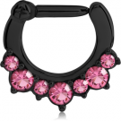 BLACK PVD COATED SURGICAL STEEL ROUND JEWELLED HINGED SEPTUM CLICKER