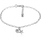 SURGICAL STEEL OVAL ROLLO CHAIN ANKLET WITH CHARM - SEASHELL STARFISH