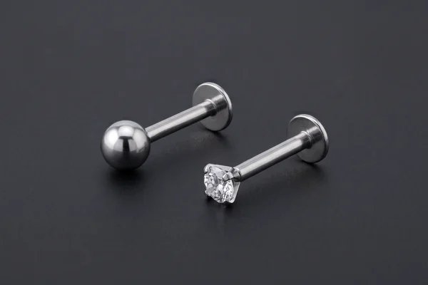 Silver ball and gemstone labret studs with flat disc backs